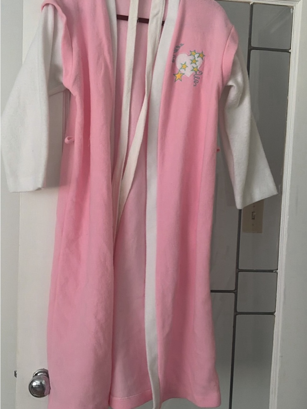 Pink and White Kids Hooded Pajama Robe with Star Moon Embroidery